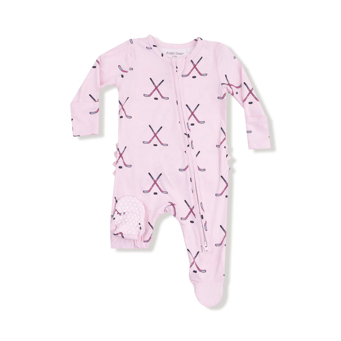 Hockey - Pink 2 Way Zipper Ruffle Back Footie