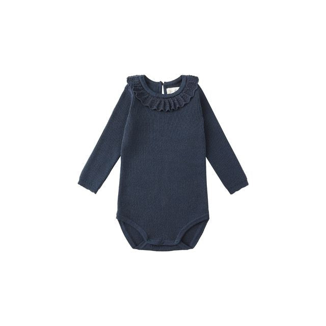 Ruffle Collar Bodysuit - Navy