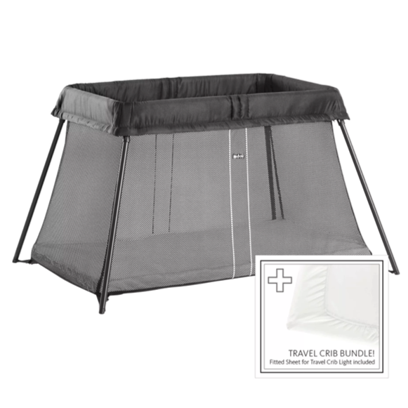 Travel Crib Light Bundle w/ Fitted Sheet - Black