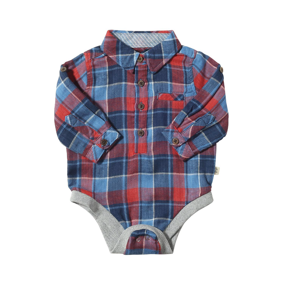 Jasper Woven Bodysuit - Red & Navy Multi Plaid