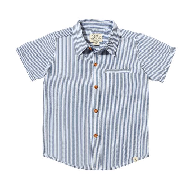 Newport Short Sleeve Shirt - Royal & White Seersucker