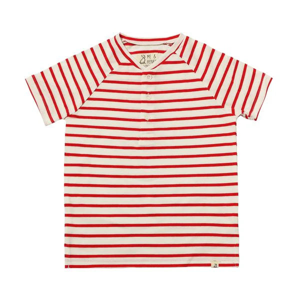 Frigat Raglan Henley Tee - Red & White Stripe