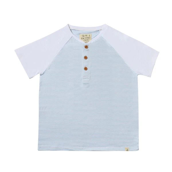 Beacon Raglan Henley - Blue & White Stripe