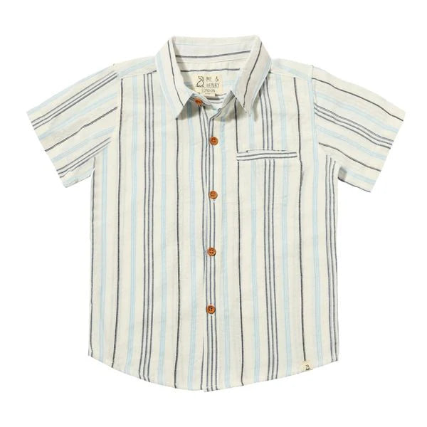 Newport Short Sleeve Shirt - Navy, Blue and White Wide Stripe