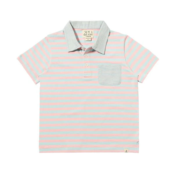 Anchor Polo - Pink & Sky Striped Slub