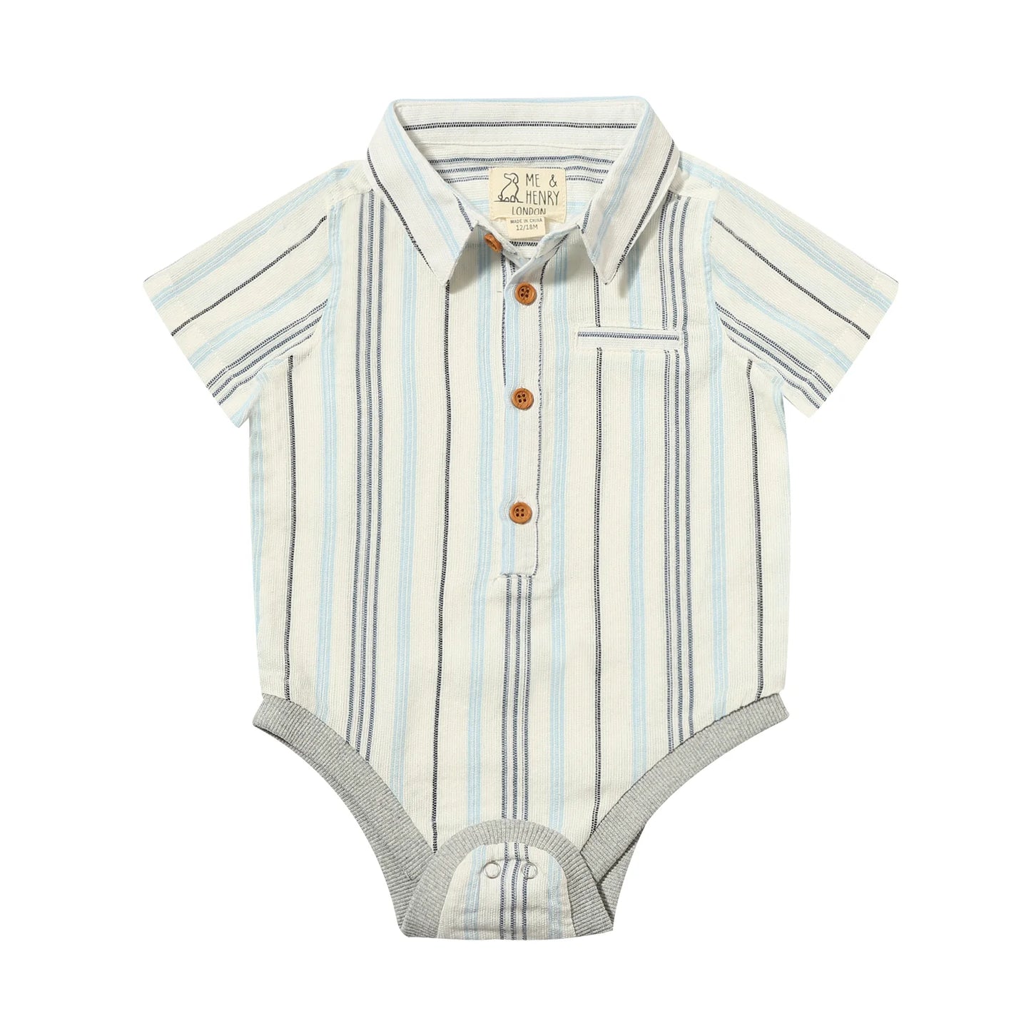 Helford Short Sleeved Bodysuit - Navy, Blue and White Wide Stripe