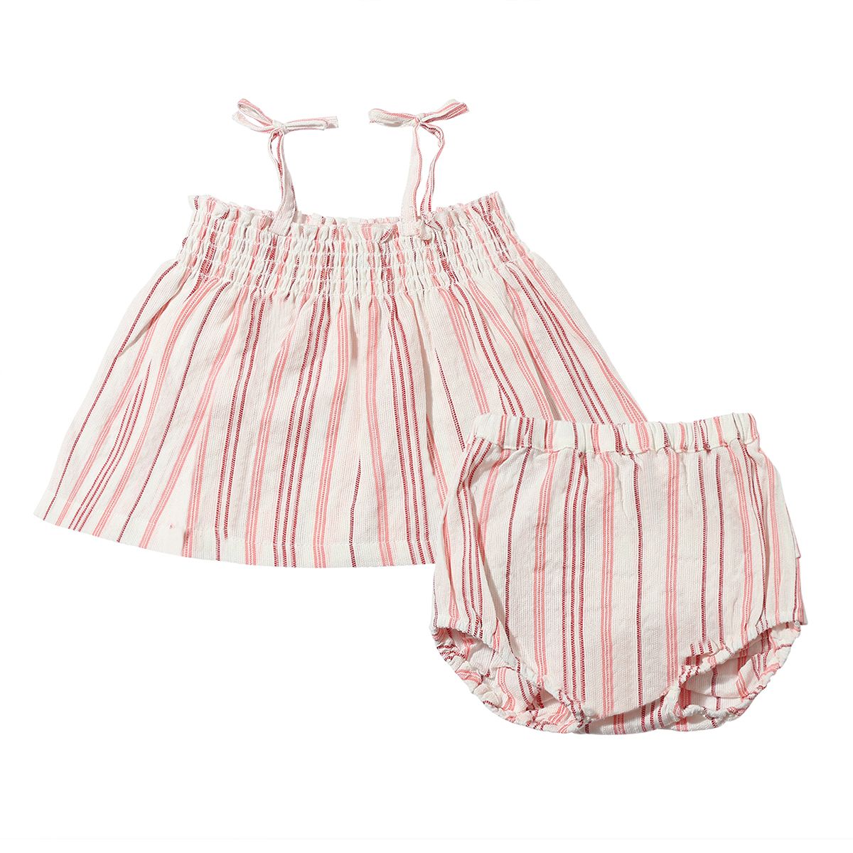 Bianca Smocked Set - Red & Pink Stripe