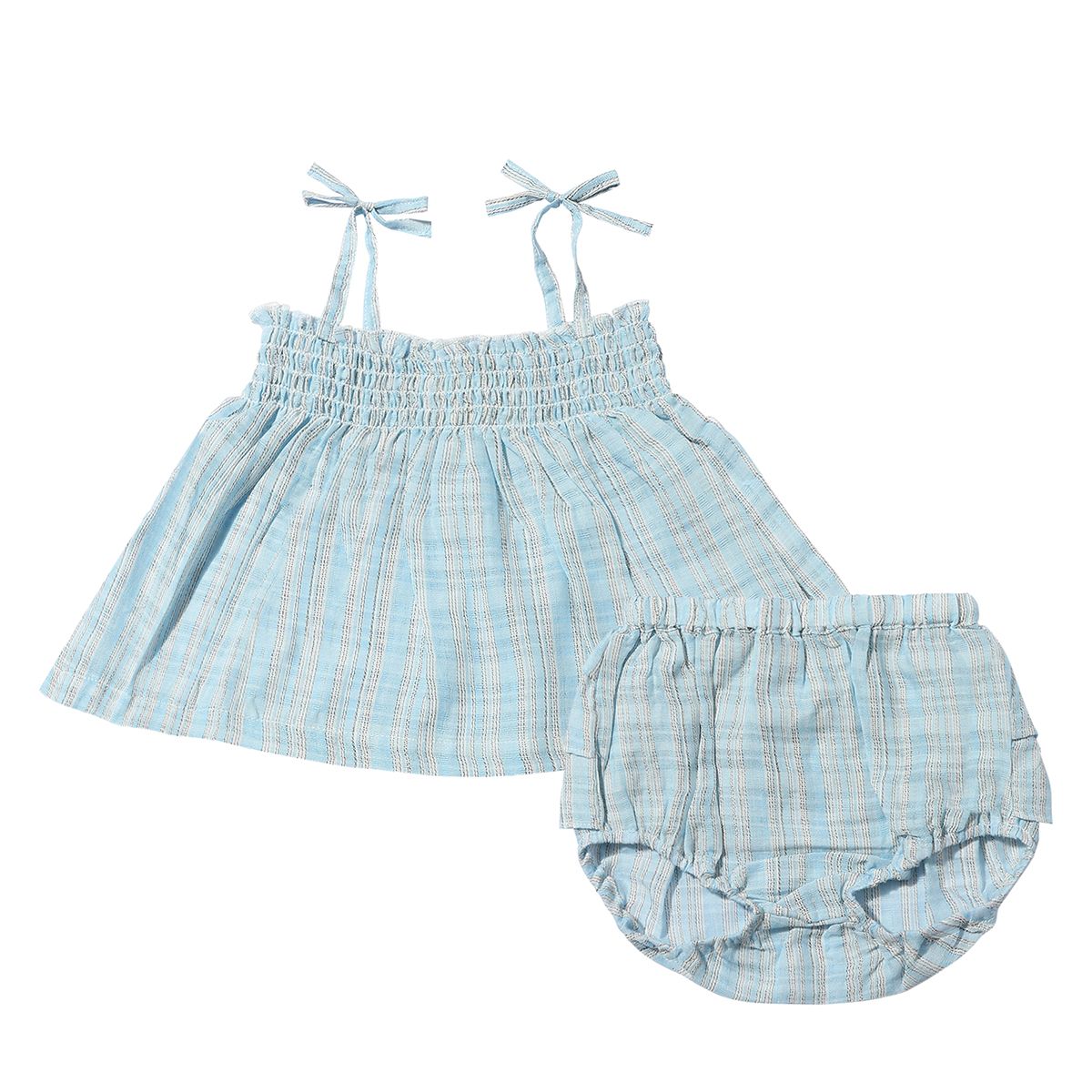Bianca Smocked Set - Blue & Yellow Stripe