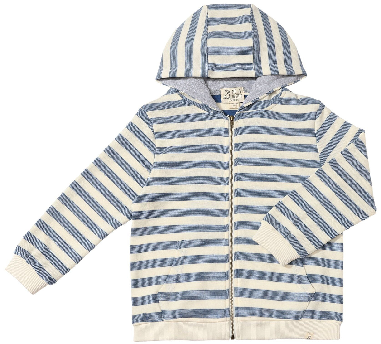Bellamy Knitted Zip-Up Sweatshirt - Blue & White Stripe