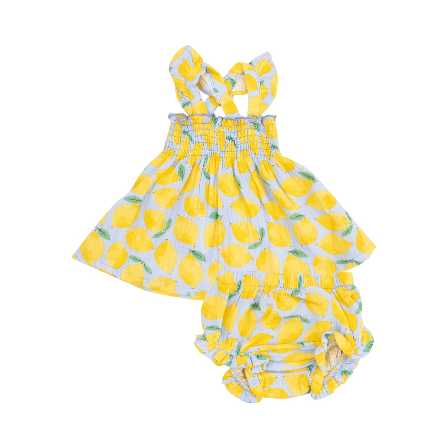 Sunny Lemons Ruffle Strap Smocked Top & Bloomer Set