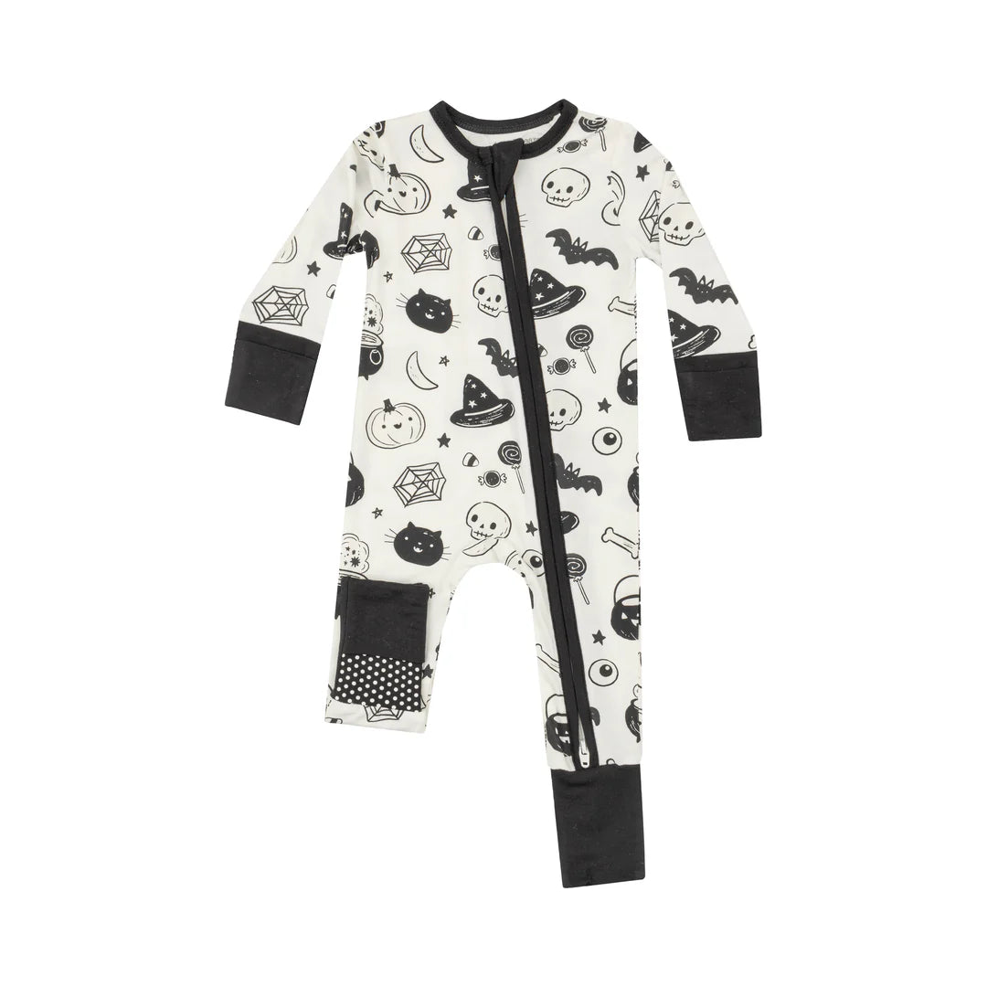 Black and White 2 Way Zip Romper - Halloween