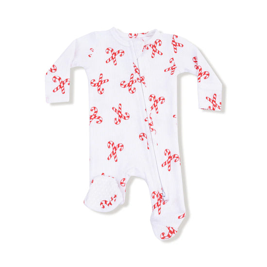 Candy Canes  2 Way Zipper Footie - White