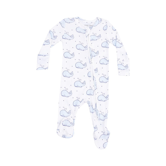 Bubbly Whale Blue Rib 2-Way Zipper Footie