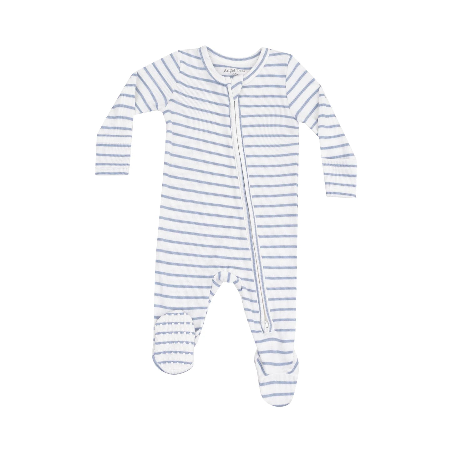 French Stripe Dusty Blue Rib 2-Way Zipper Footie