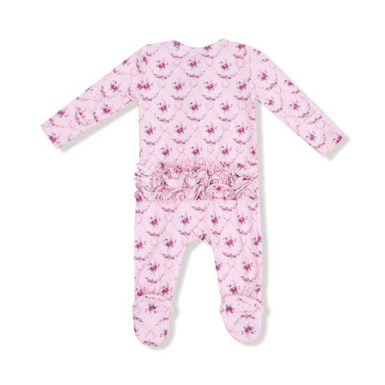 Rose Garden Trellis 2-Way Zipper Ruffle Back Footie