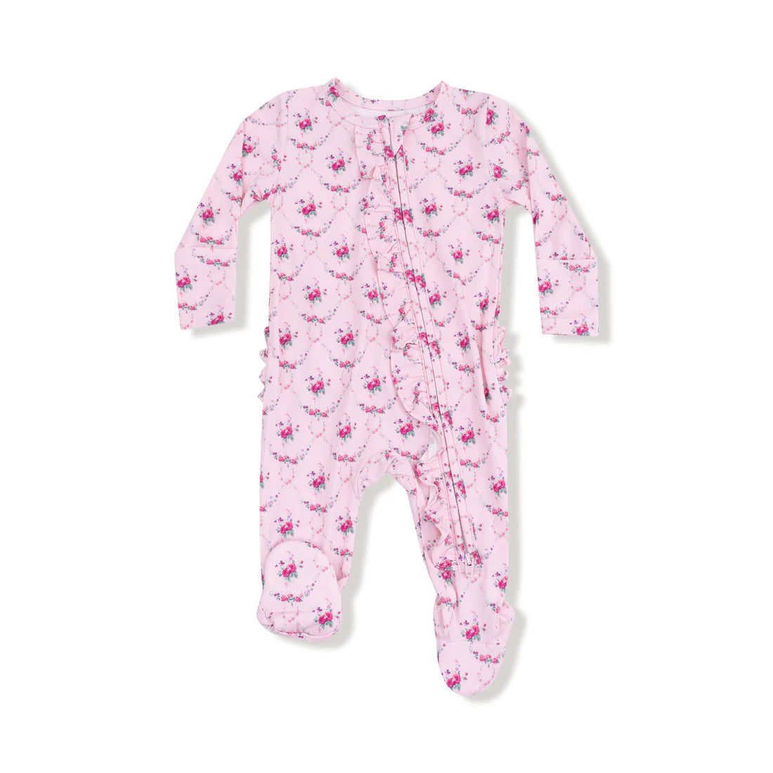 Rose Garden Trellis 2-Way Zipper Ruffle Back Footie