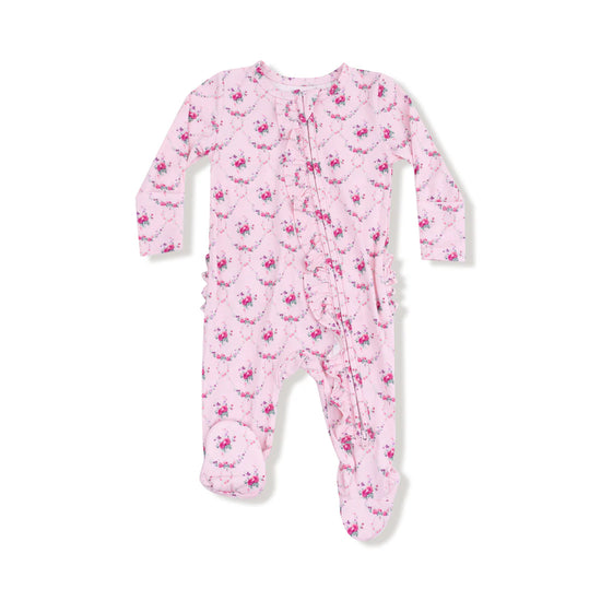 Rose Garden Trellis 2-Way Zipper Ruffle Back Footie