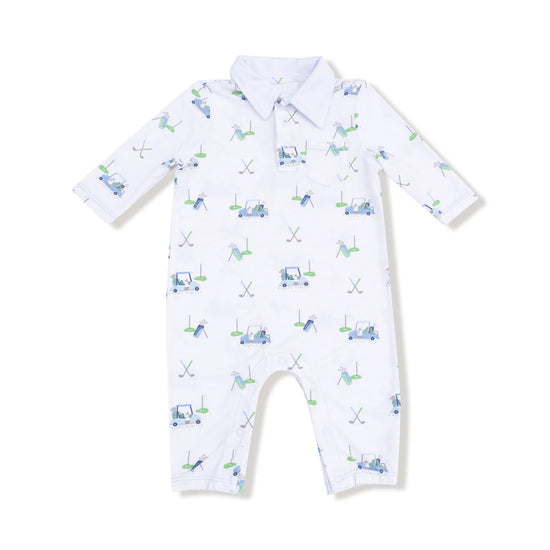 Baby Golf Carts Blue Polo Romper