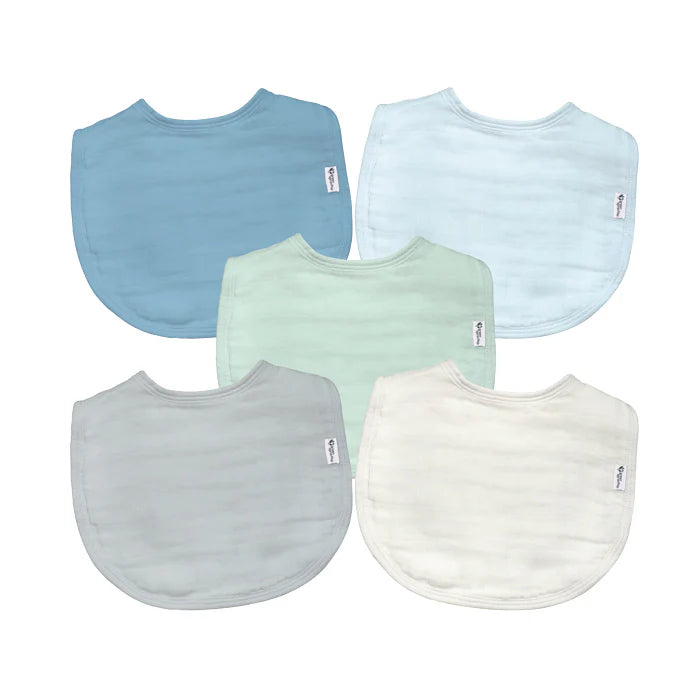 Organic Cotton Muslin Bibs (5 pack)-Blue