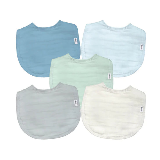 Organic Cotton Muslin Bibs (5 pack)-Blue