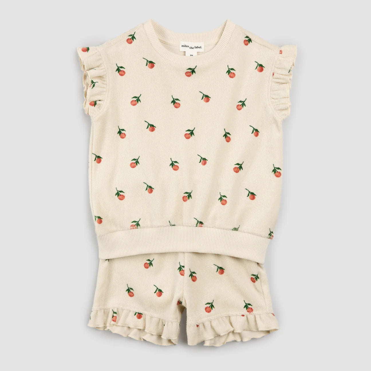Orange Print Terry Cloth Shorts Set