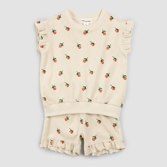 Orange Print Terry Cloth Shorts Set