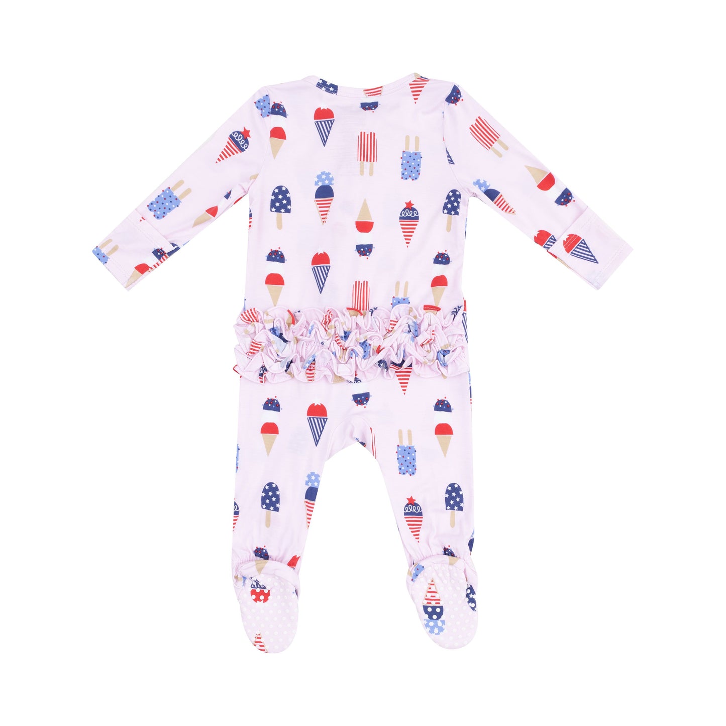 American Ice Cream Pink 2-Way Zipper Ruffle Back Footie