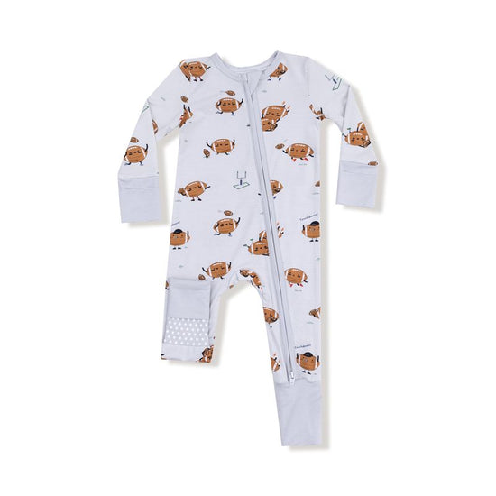 Footballs Playing Football 2-Way Zipper Romper