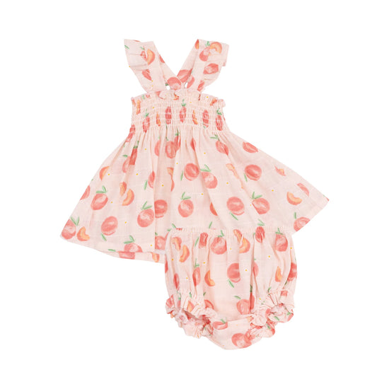 Sweet Peach Ruffle Strap Smocked Top And Bloomer Set