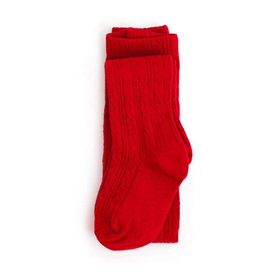 Cable Knit Tights - Bright Red