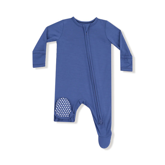 Gray Blue Zipper Footie