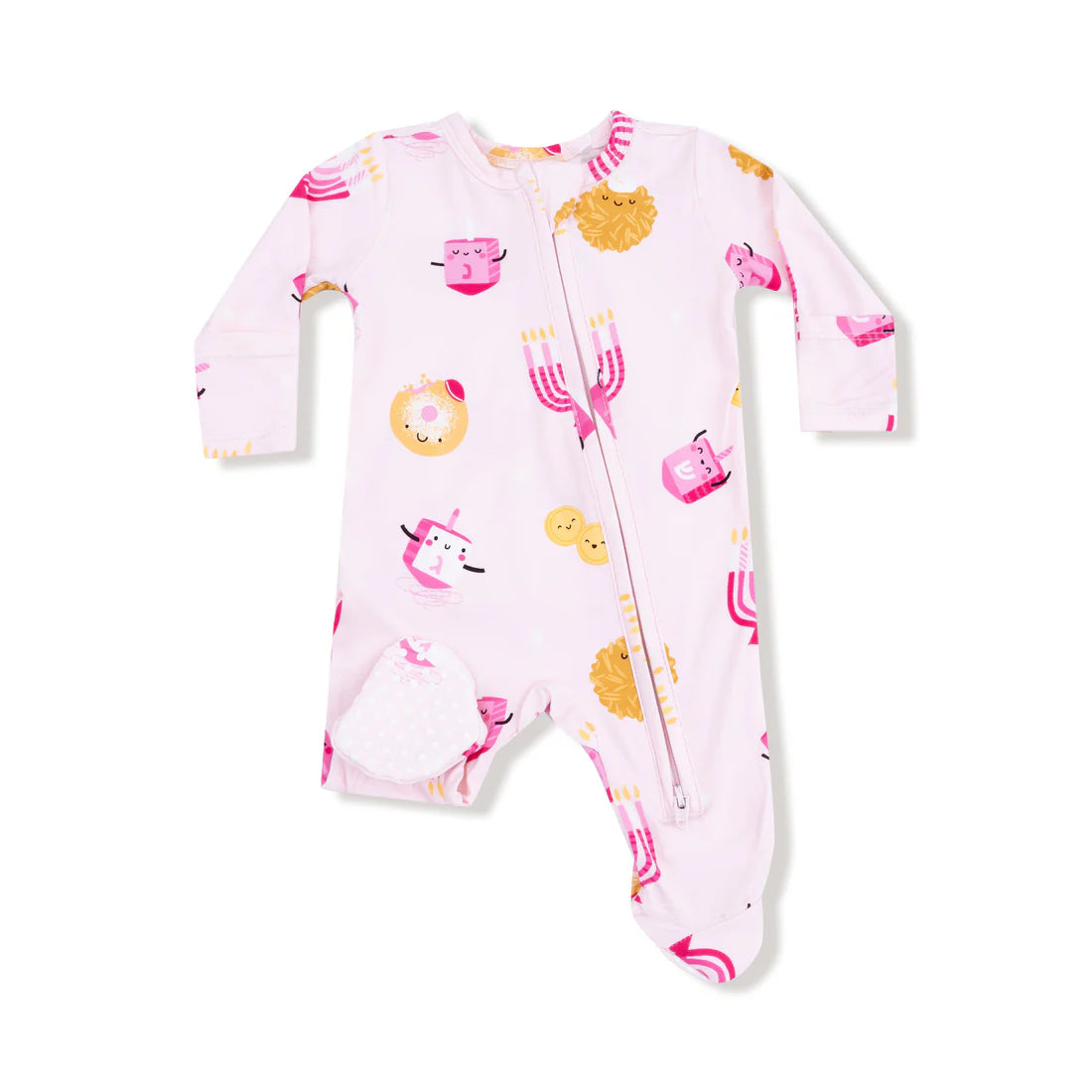 Hanukkah 2 Way Zipper Ruffle Back Footie - Pink