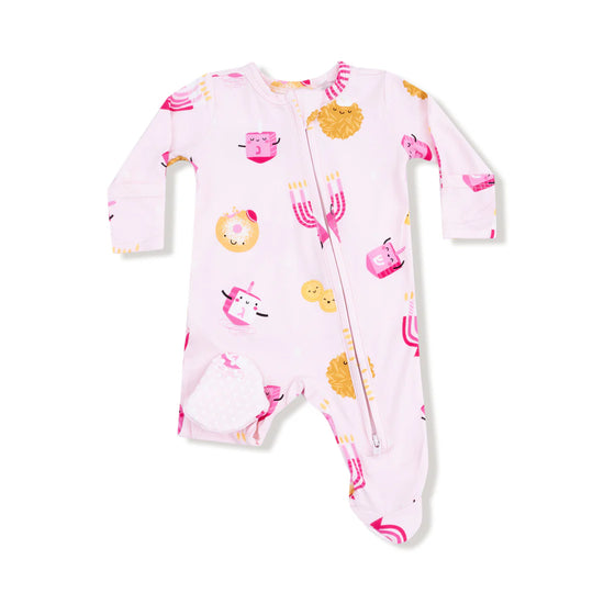 Hanukkah 2 Way Zipper Ruffle Back Footie - Pink