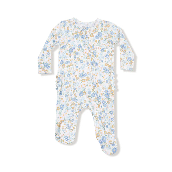 Sweet Rose Calico  2 Way Zipper Ruffle Back Footie