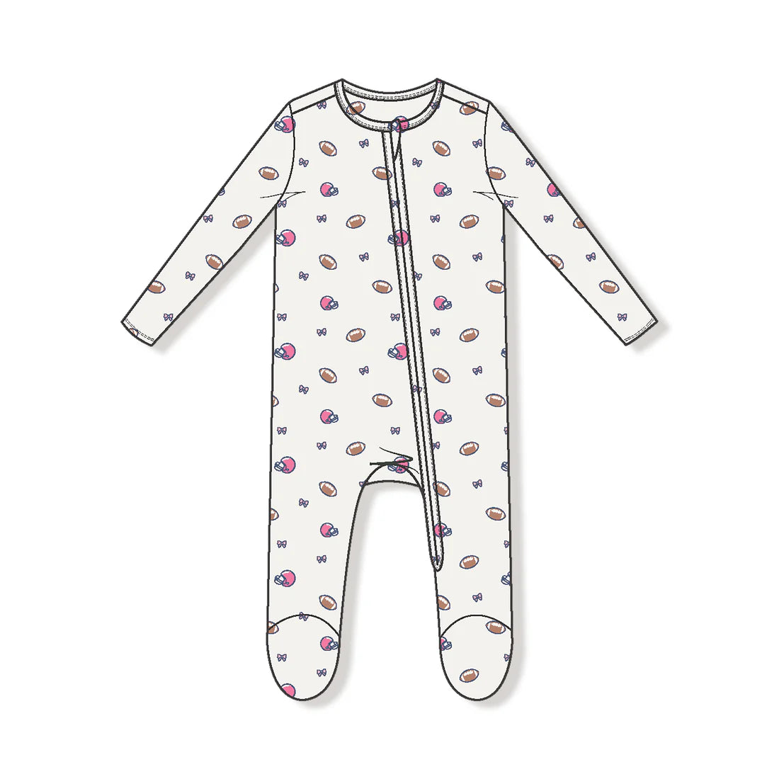 Footballs and Bows 2-Way Zipper Ruffle