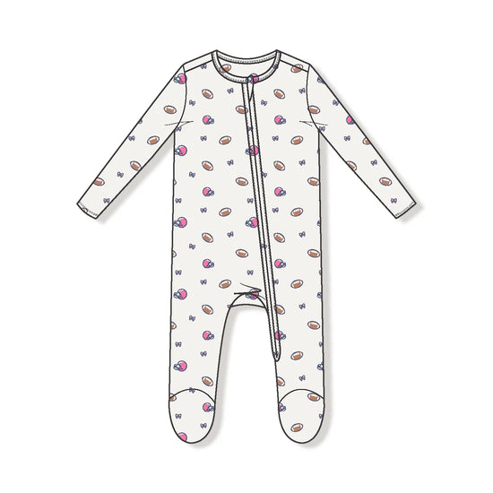 Footballs and Bows 2-Way Zipper Ruffle