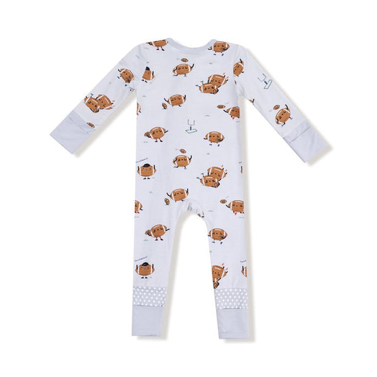 Footballs Playing Football 2-Way Zipper Romper
