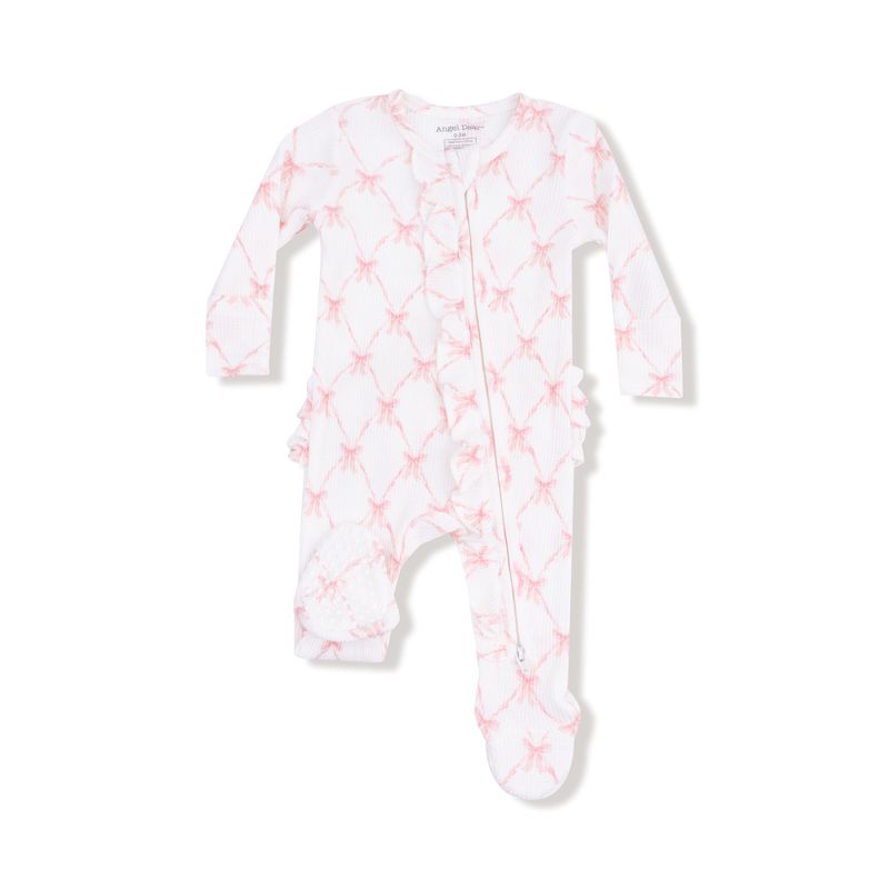 Ribbon Bow Trellis 2-Way Ruffle Back Zipper Footie