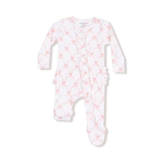 Ribbon Bow Trellis 2-Way Ruffle Back Zipper Footie