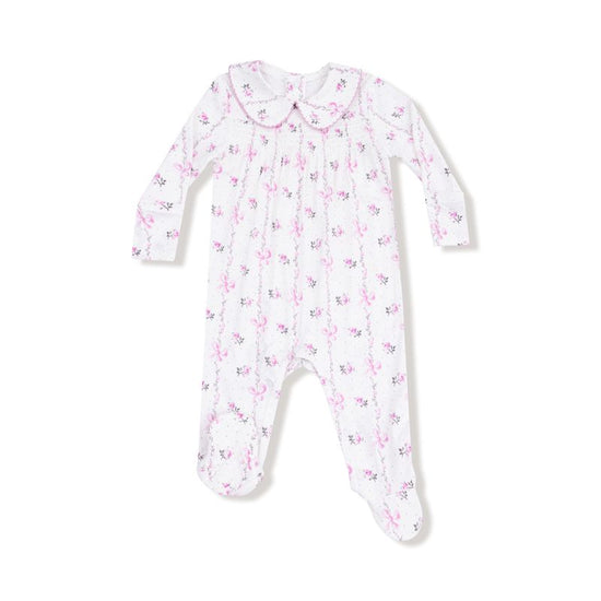 Dainty Buds and Bows Stripe Smocked Peter Pan Snap Footie