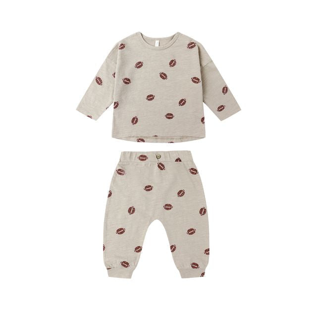 Long Sleeve Tee + Pant Set - Footballs