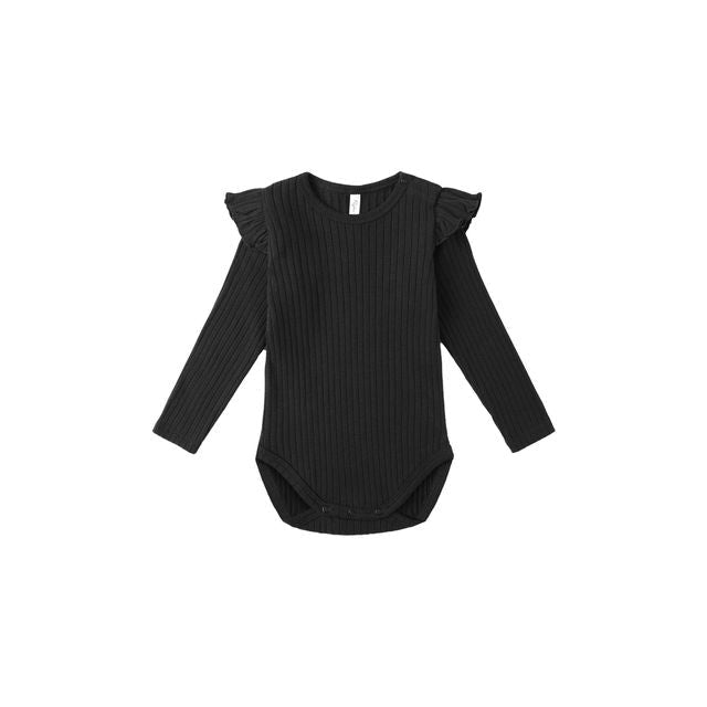 Shoulder Ruffle Bodysuit - Black