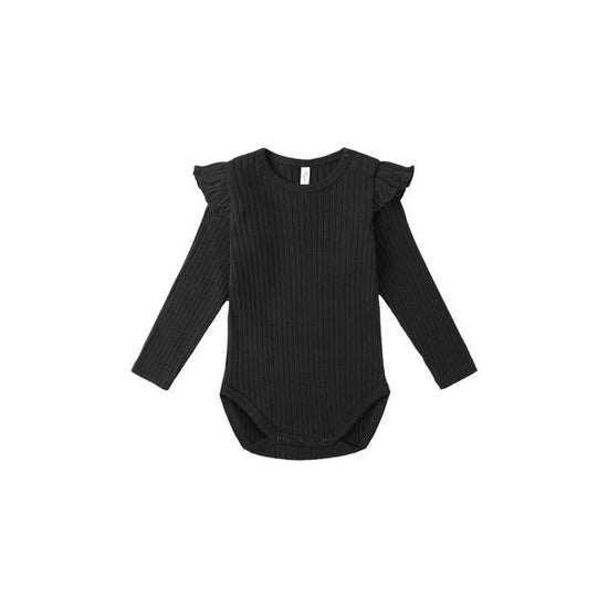Shoulder Ruffle Bodysuit - Black