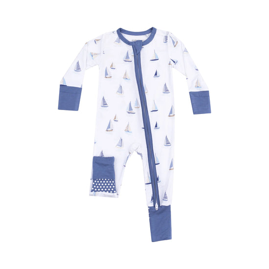 Sailboats Blue 2-Way Zipper Romper