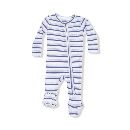 Vintage Stripe Blue 2-Way Zipper Footie