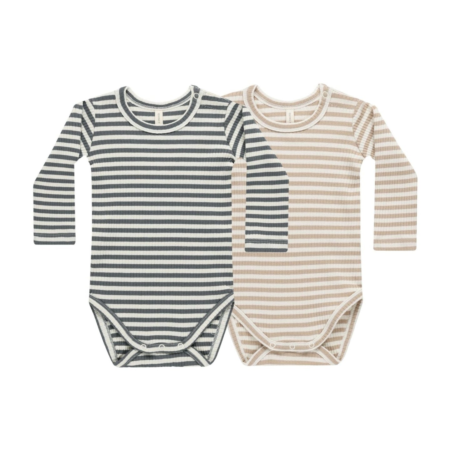 2-Pack Ribbed Bodysuit - Indigo Stripe + Latte Stripe