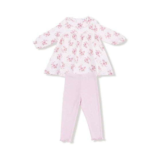 Long Sleeve Petal Collar Dress + Legging - Belle Rosette Dot