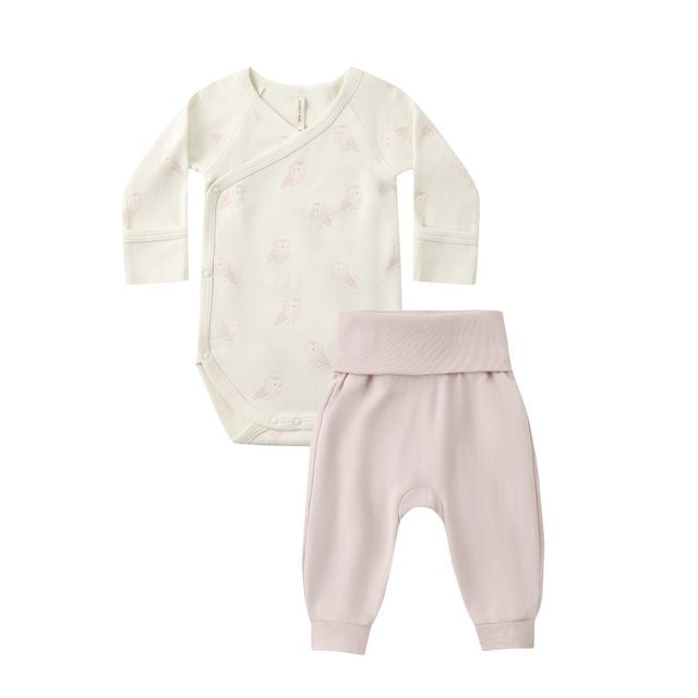 Side Snap Bodysuit + Pant Set - Snow Owls