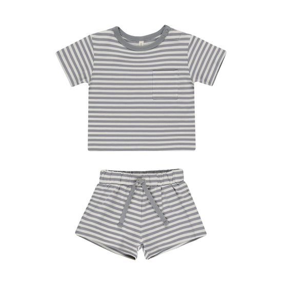 Pocket Tee + Short Set - Blue Stripe