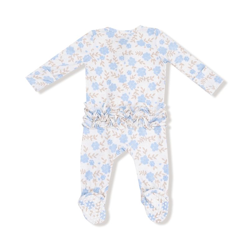 Baby Blue Floral 2-Way Ruffle Zipper Footie